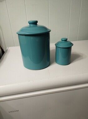 Vintage Mid Century Turquoise Japan Ceramic Canister Set - 2 Piece